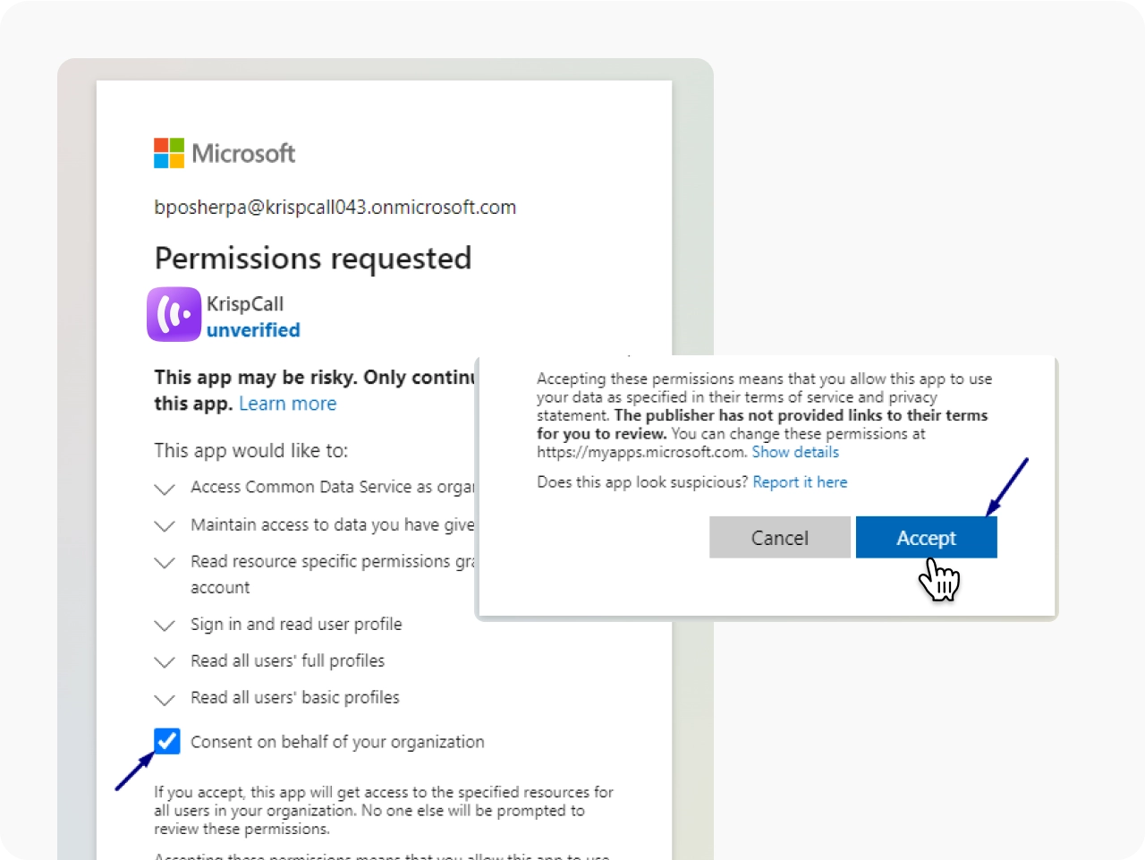 Accept the consent KrispCallxMS Dynamics 365 img