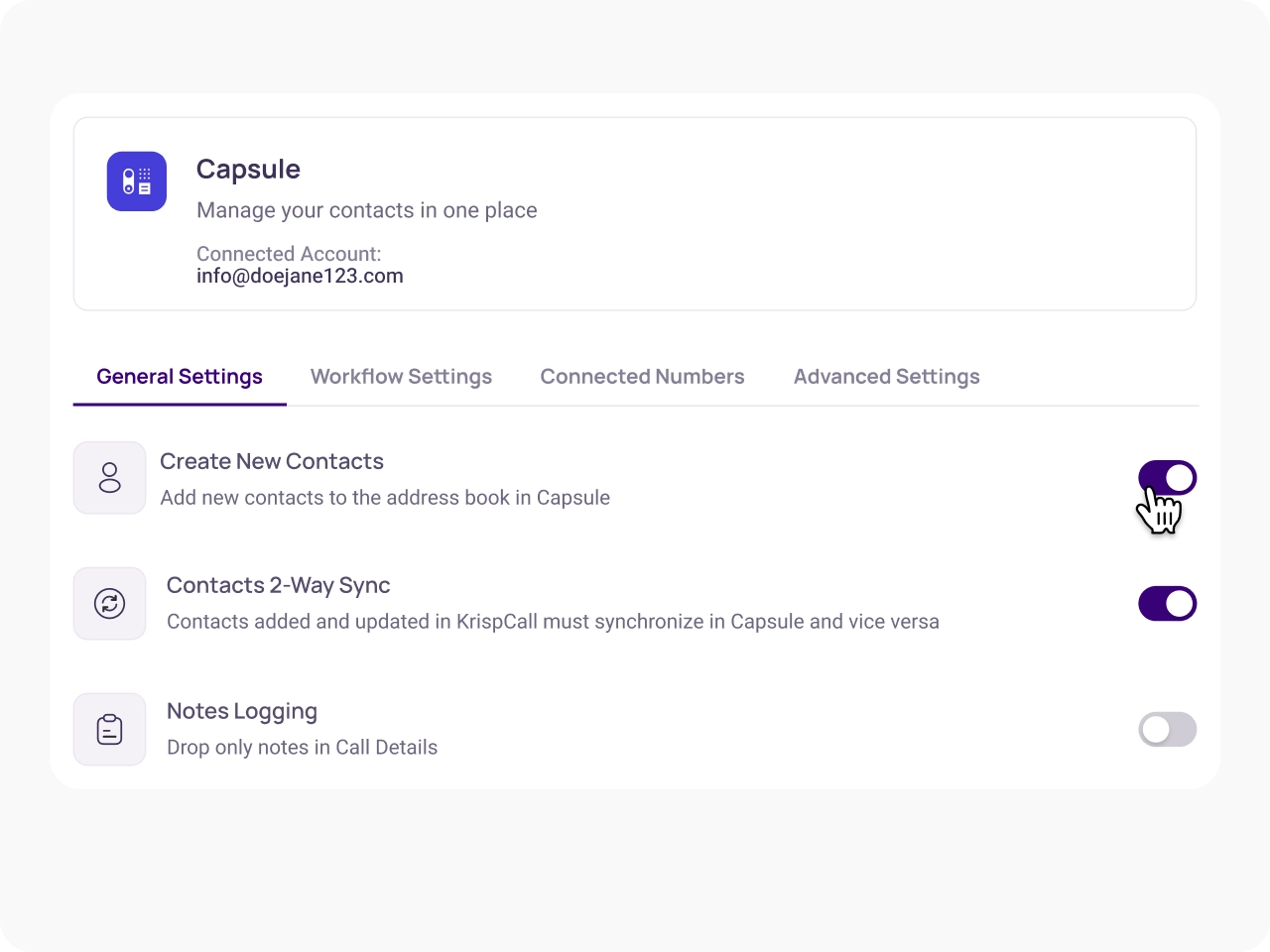 Access Customise Integration Settings KrispCallxCapsule img