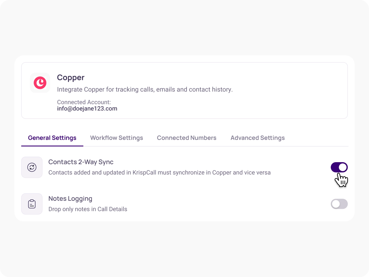 Access Customise Integration Settings KrispCallxCopper img