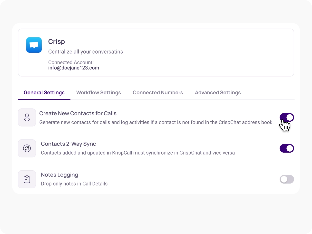 Access Customise Integration Settings KrispCallxCrisp img