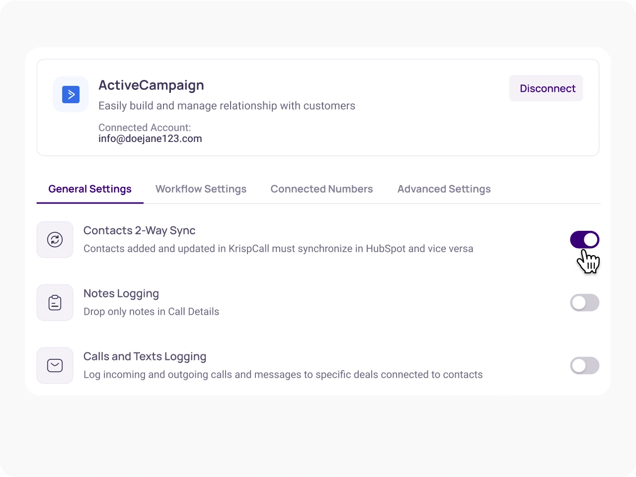 Access and Customize Integration Settings KrispCallxActiveCampaign img