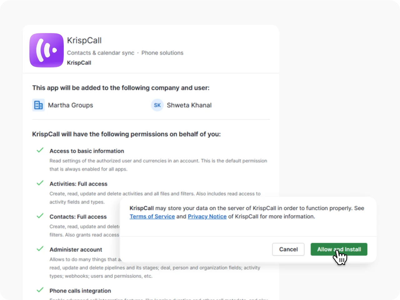 Allow and Install KrispCall X Pipedrive guide img