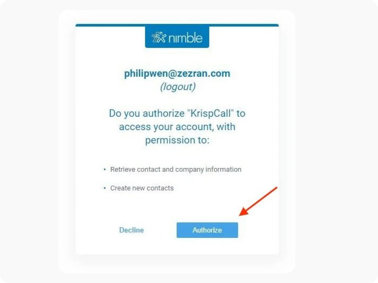 Authorize Your Nimble Account KrispCallxNimble img