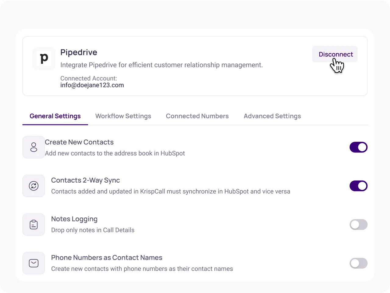 Disconnect After Use KrispCall X Pipedrive img