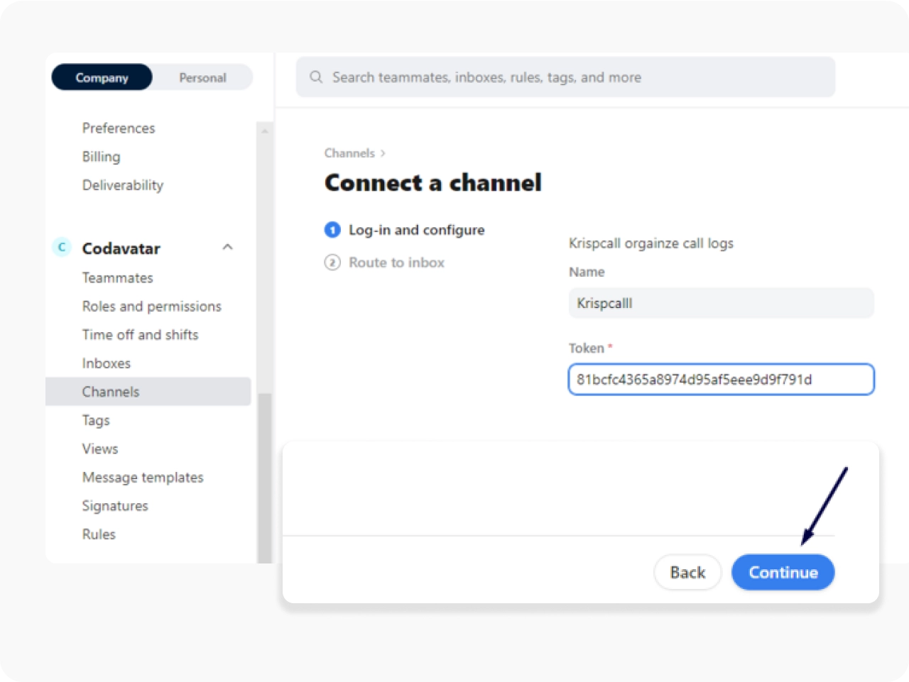 Input the API Token KrispCallxFront img