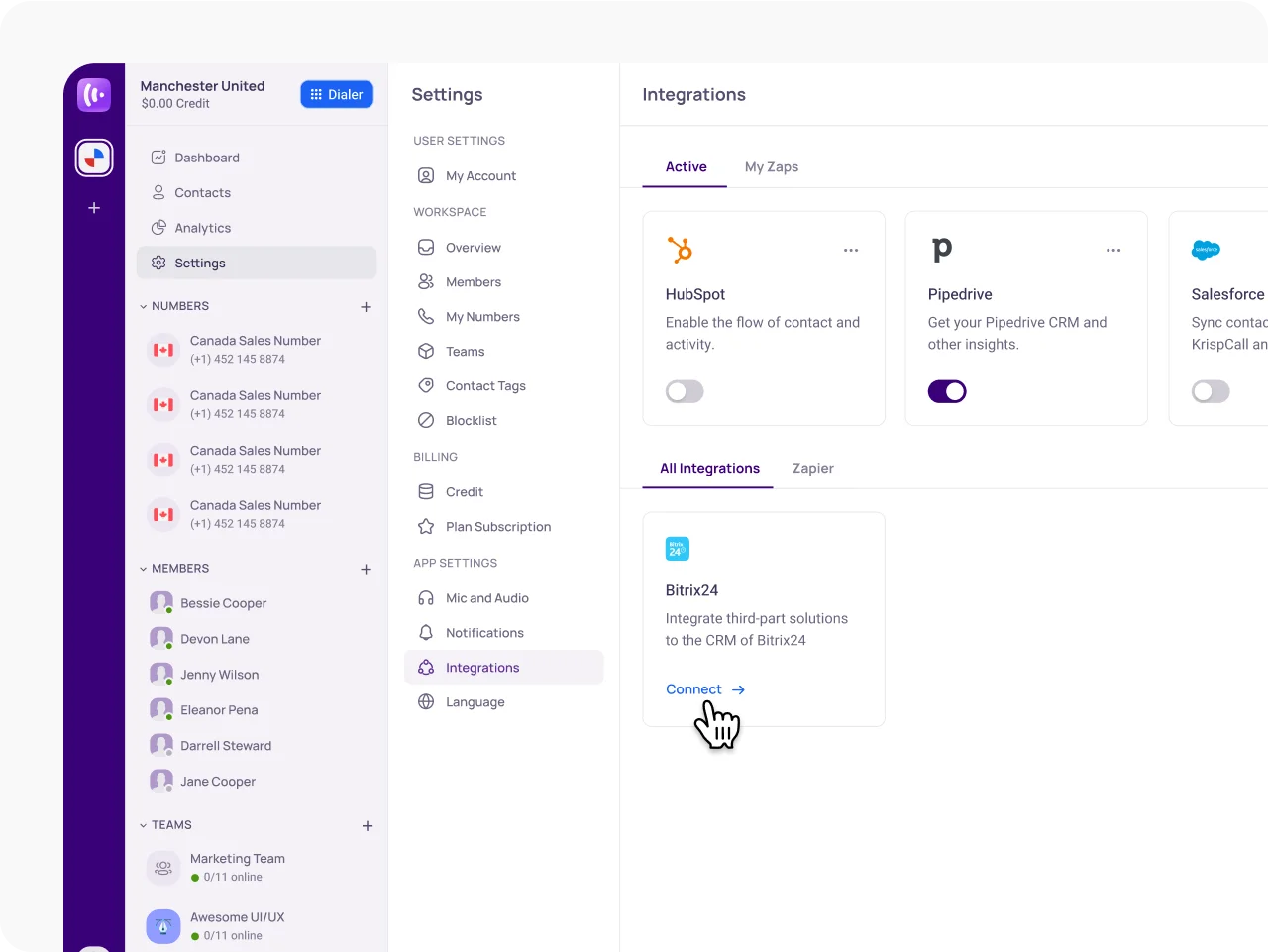 Navigate to Integration Settings KrispCallxBitrix24 img