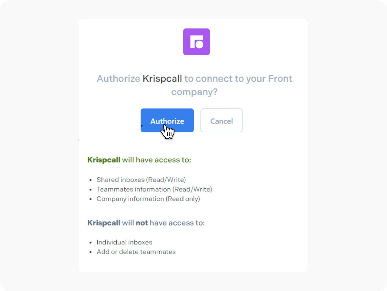 KrispCallxFront Authorize to Front img